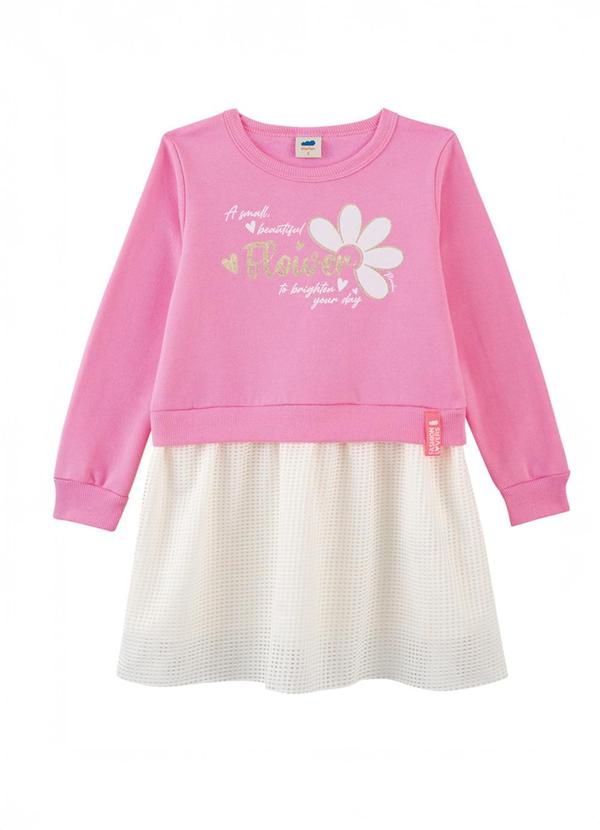 Vestido em Moletom com Tela Esportiva Rosa