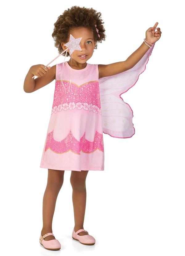 Vestido em Newtech e Asas em Microfibra Rosa