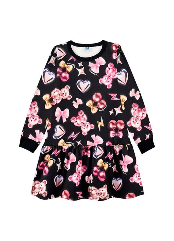 Vestido em Newtech Felpado Glam Pop Preto