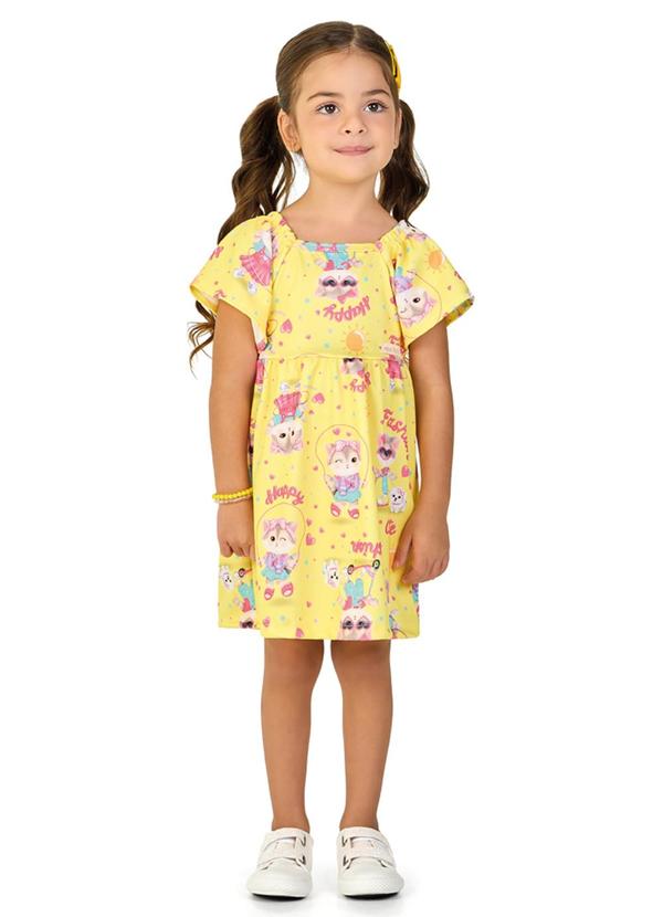 Vestido em Newtech Gatinhas Fashion Amarelo