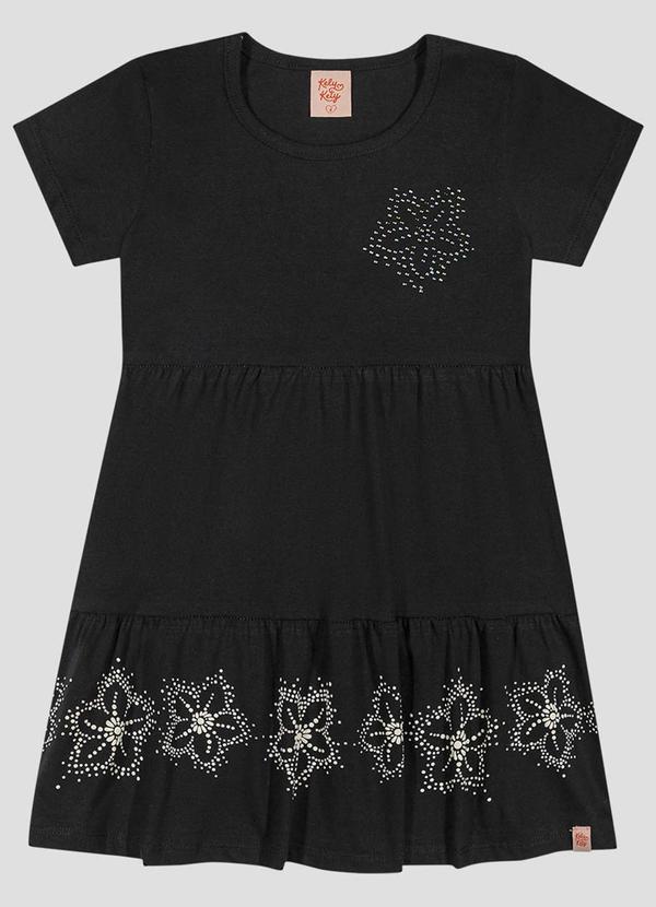Vestido em Relevo, Glitter e Aplicação Preto