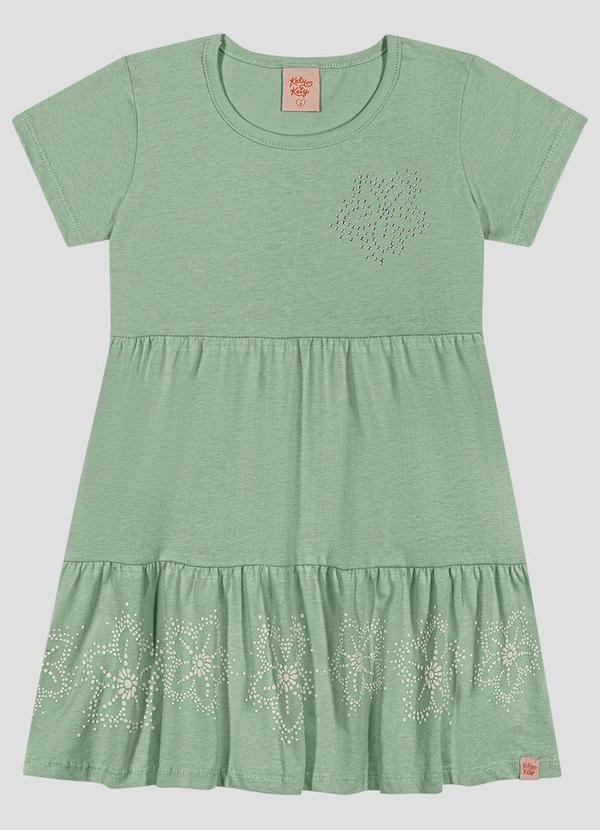 Vestido em Relevo, Glitter e Aplicação Verde