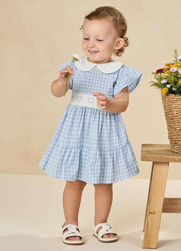 Vista 2 Vestido em Tricoline Vichy Azul Milli E Nina Milli E Nina