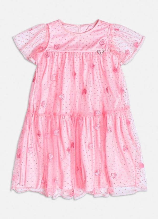Vista 2 Vestido em Tule Flocado com Borboletas Rosa Momi Momi