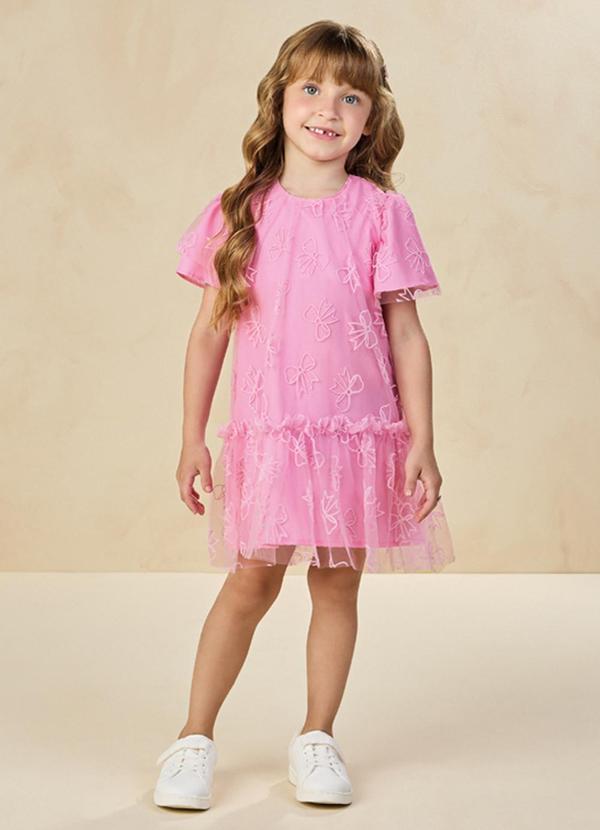 Vestido em Tule Laços Bambina Rosa