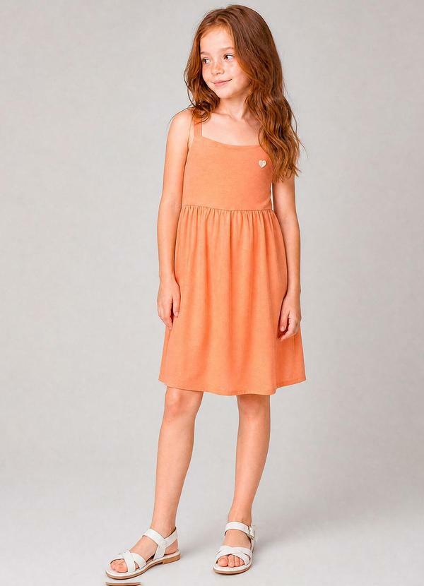 Vestido em Viscose e Linho com Alças Laranja