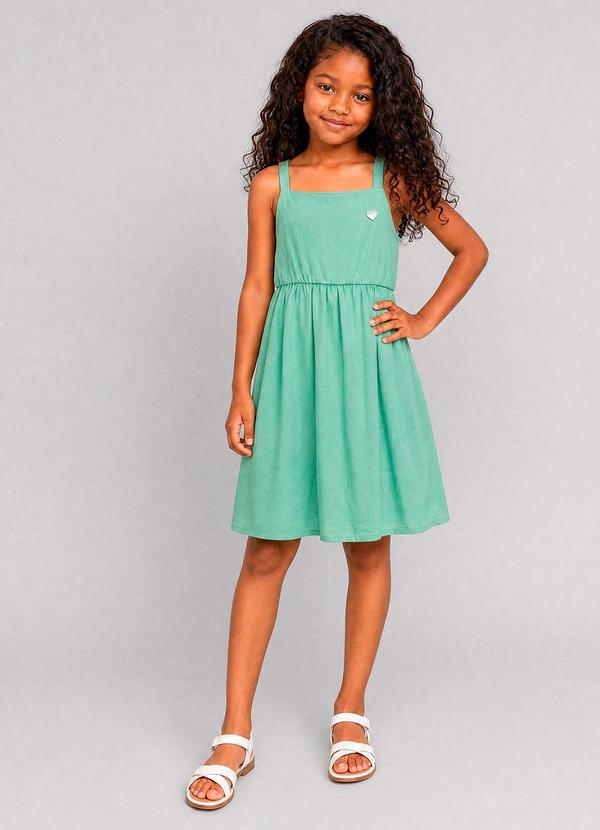 Vestido em Viscose e Linho com Alças Verde