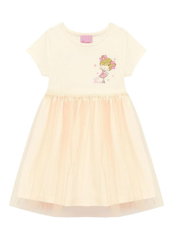 Vestido Estampa Bailarina com Tule Bege