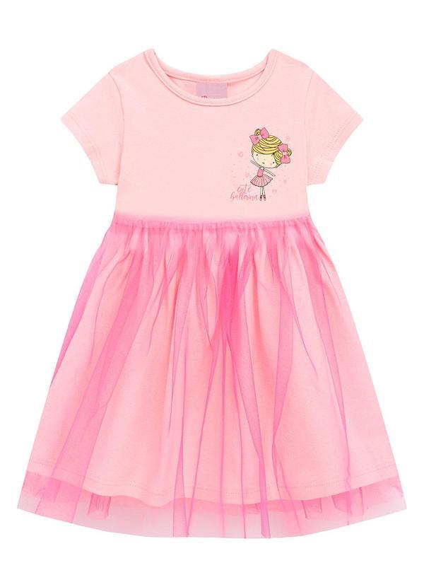 Vestido Estampa Bailarina com Tule Rosa