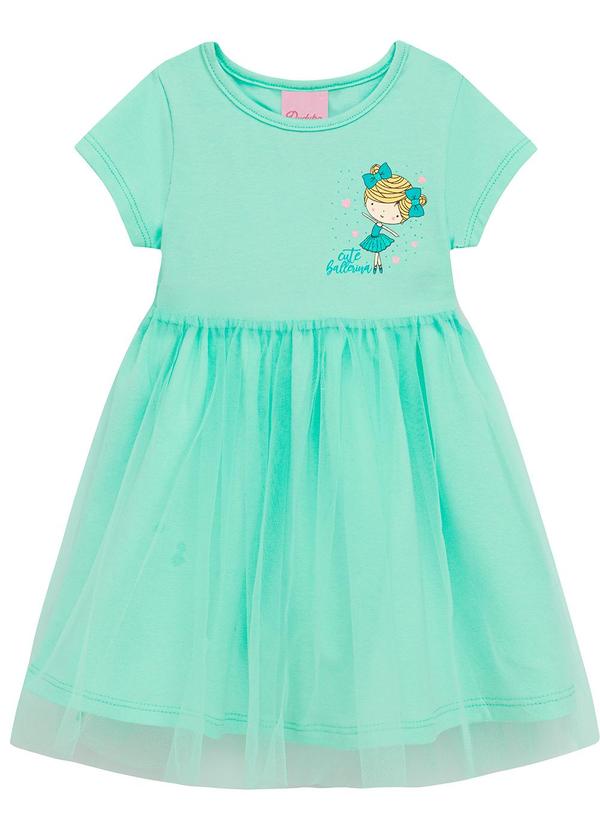 Vestido Estampa Bailarina com Tule Verde