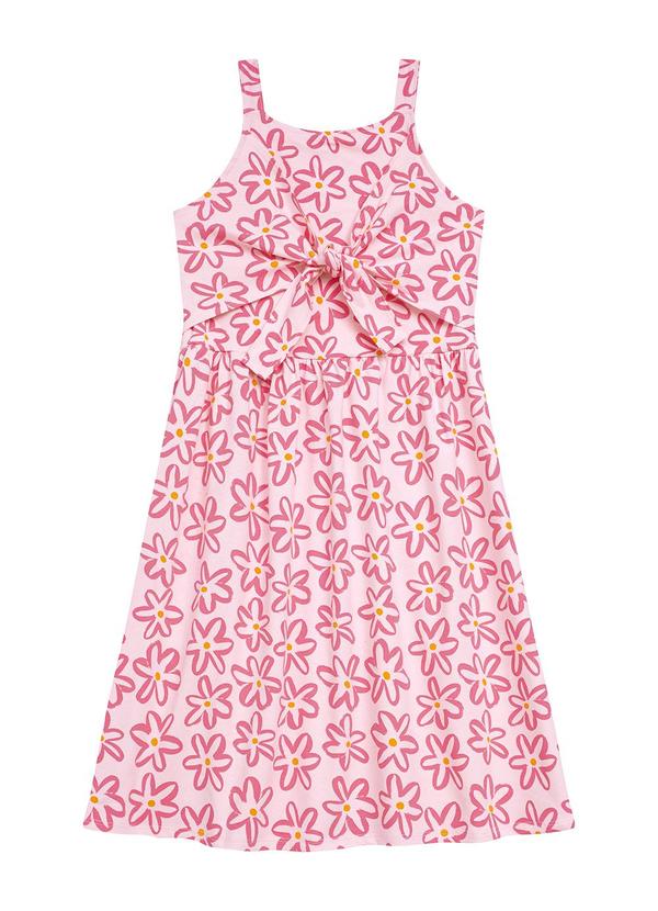 Vestido Estampa Flores com Amarração Rosa