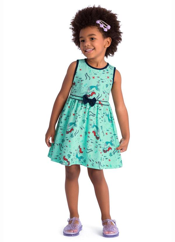 Vestido Estampa Sereia com Laço sem Mangas Verde