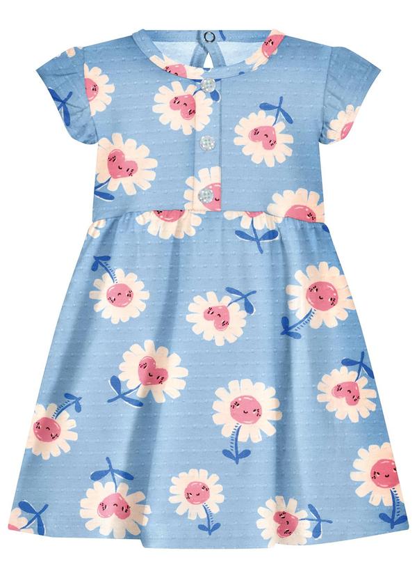 Vestido Estampado com e Botões Azul
