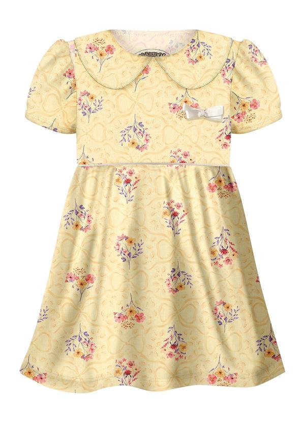 Vestido Estampado com Gola Boneca e Amarelo