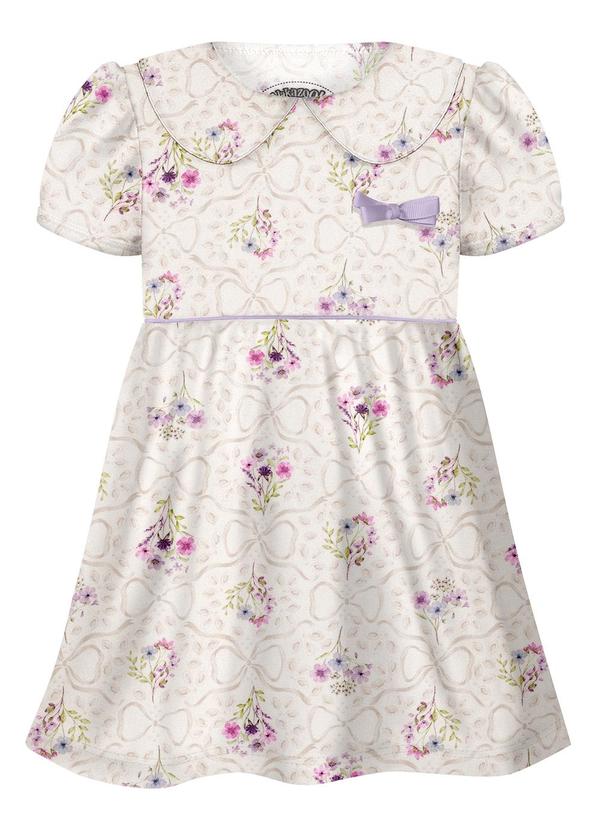 Vestido Estampado com Gola Boneca e Branco