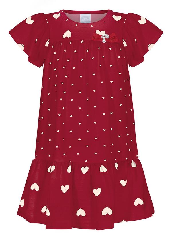 Vestido Estampado com Laço Vermelho