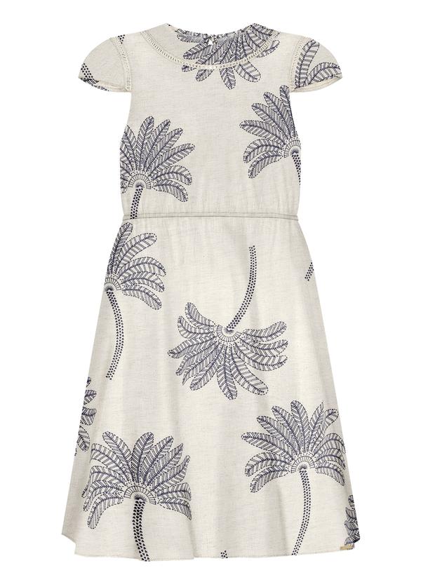 Vestido Estampado com Linho Azul