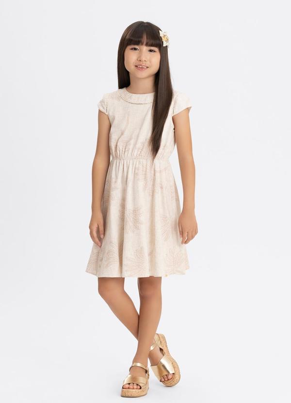 Vestido Estampado com Linho Bege