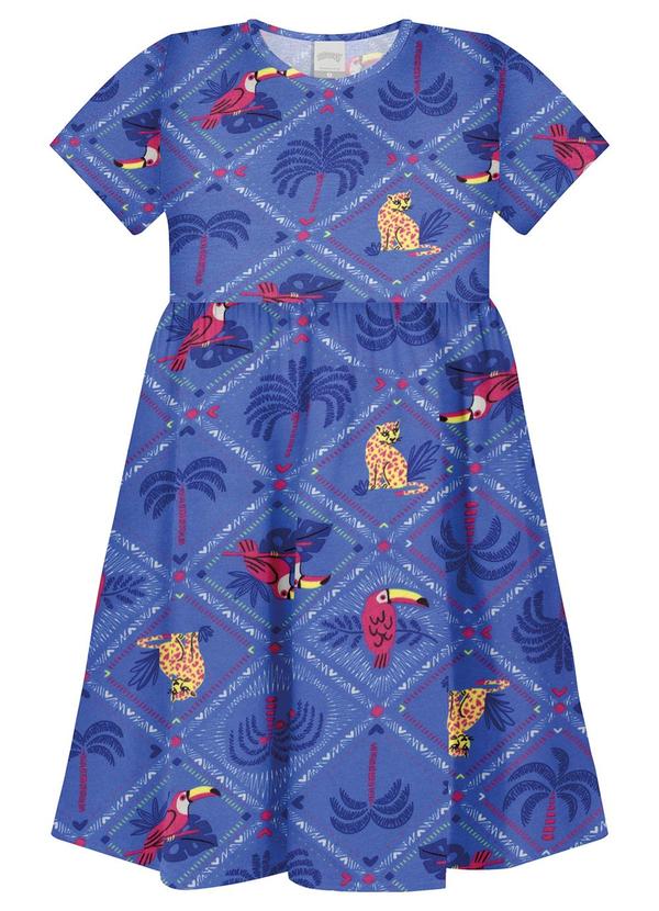 Vista 2 Vestido Estampado de Mangas Curtas Azul Alakazoo Alakazoo