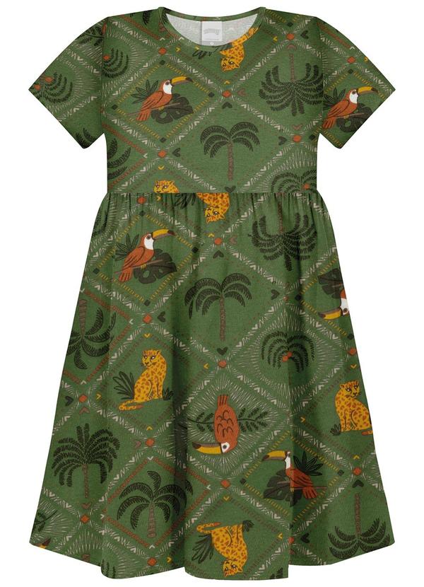 Vista 2 Vestido Estampado de Mangas Curtas Verde Alakazoo Alakazoo