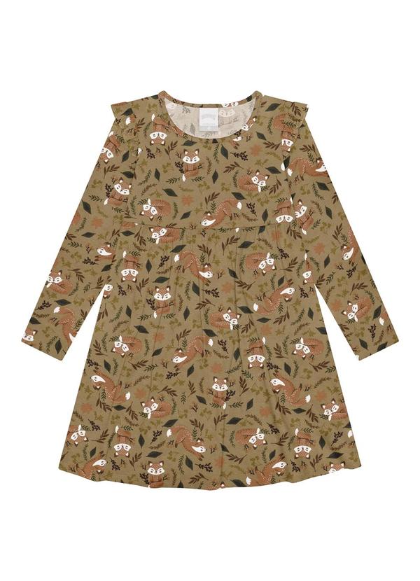 Vestido Estampado em Meia Malha Bege