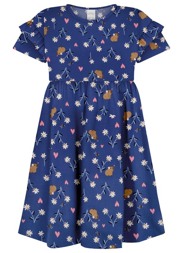 Vista 2 Vestido Estampado em Meia Malha Penteada Azul Alakazoo Alakazoo