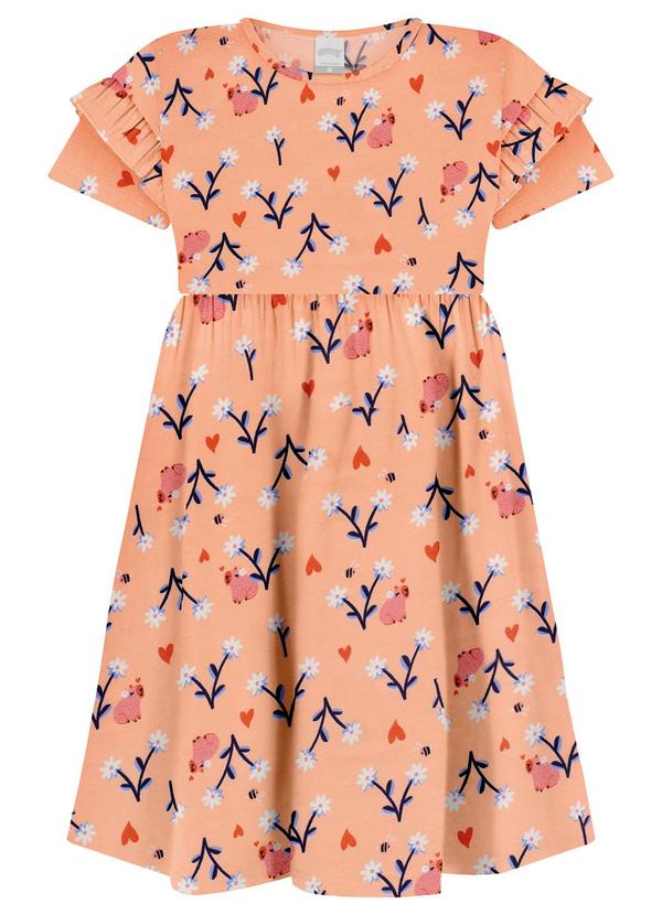 Vista 2 Vestido Estampado em Meia Malha Penteada Laranja Alakazoo Alakazoo