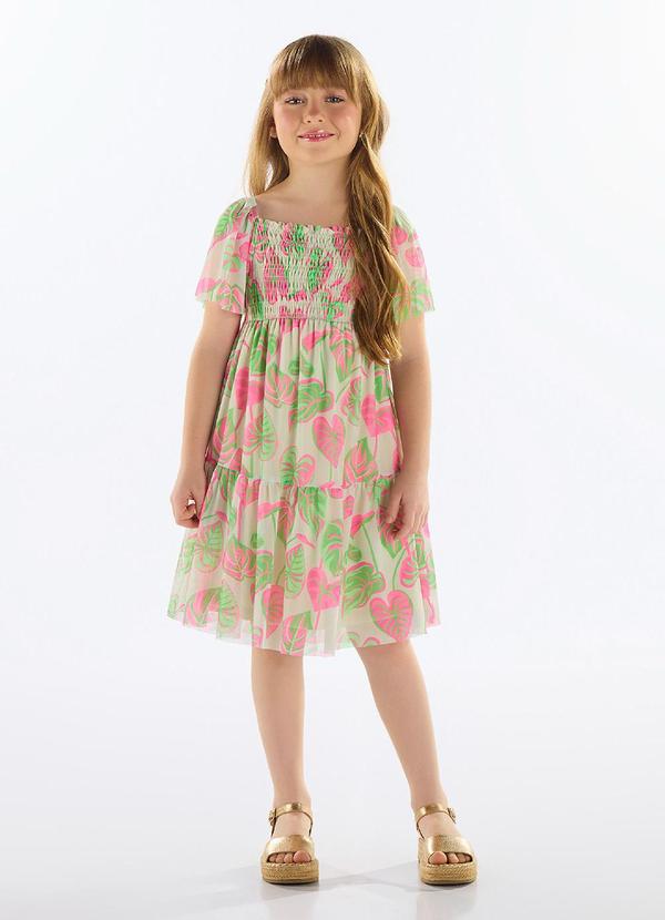 Vista 2 Vestido Estampado Infantil Verde Bee Loop Bee Loop