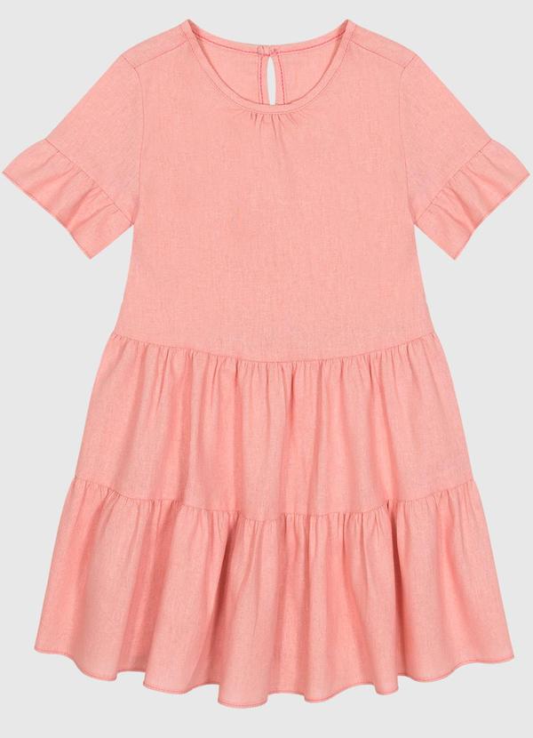 Vestido Evasê com Babados Menina Rosa Claro