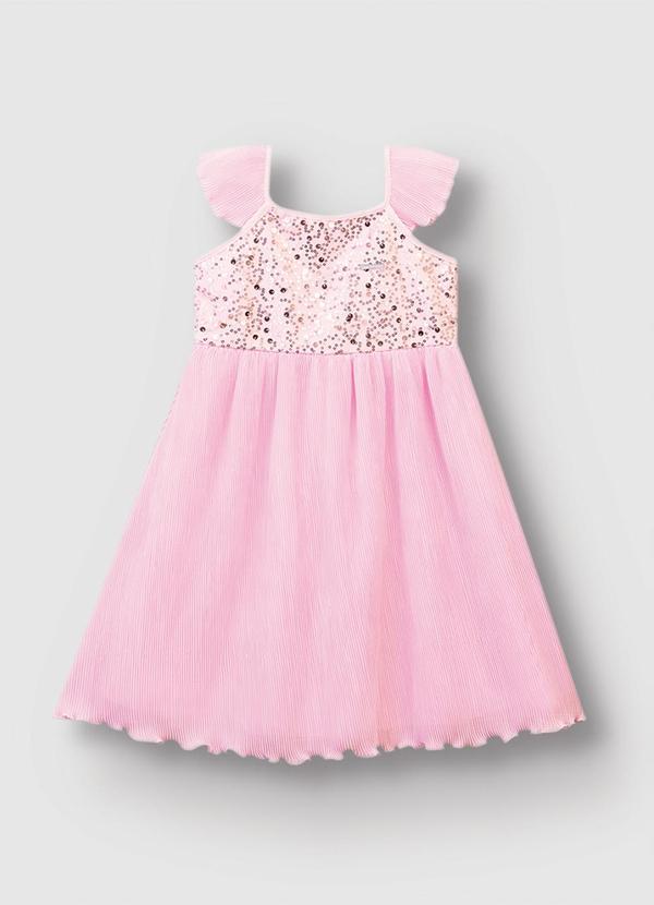 Vestido Evasê com Lantejoulas Rosa Claro