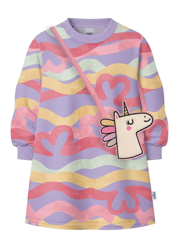 Vestido Evasê Corações em Moletinho Lilás