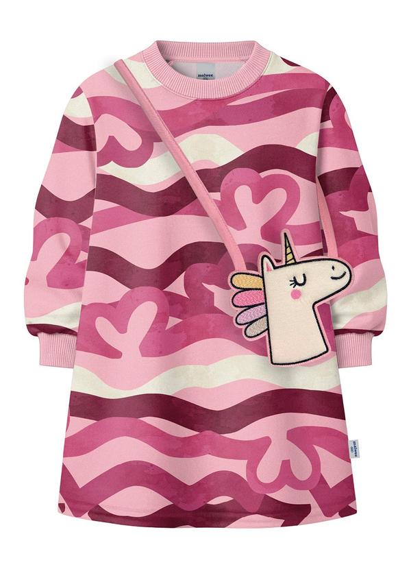 Vestido Evasê Corações em Moletinho Rosa Claro