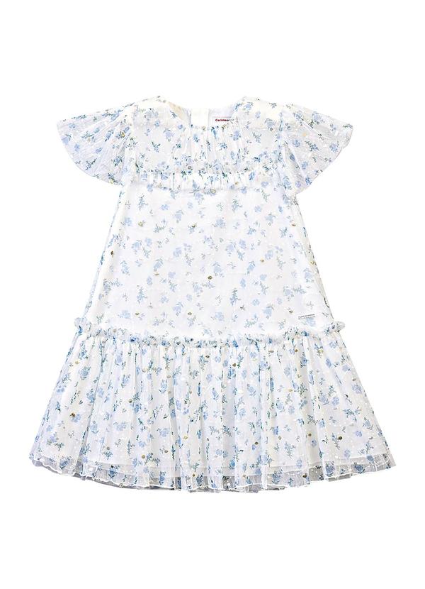 Vestido Evasê em Tule Floral Branco