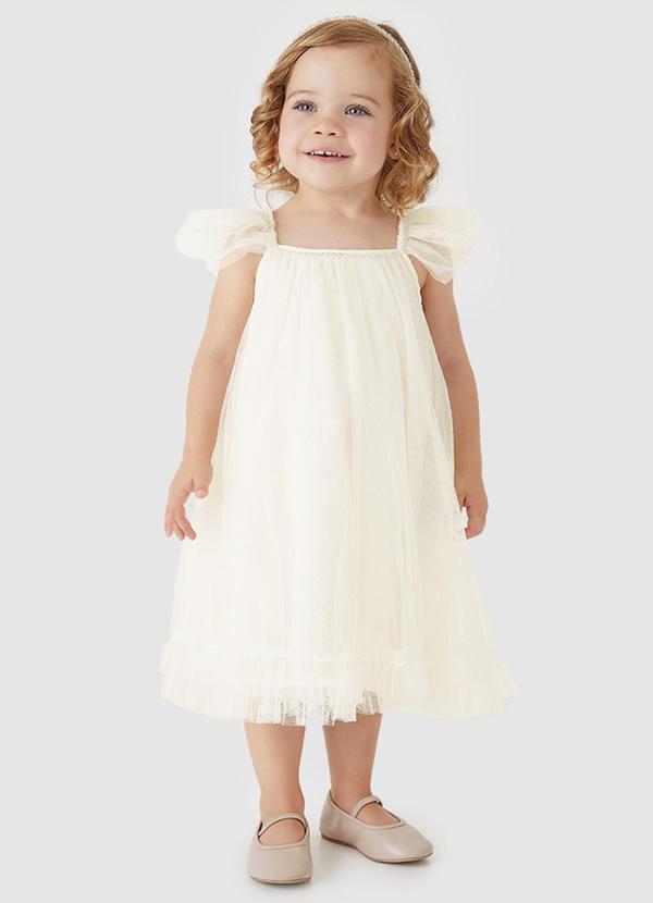 Vestido Evasê em Tule Off White