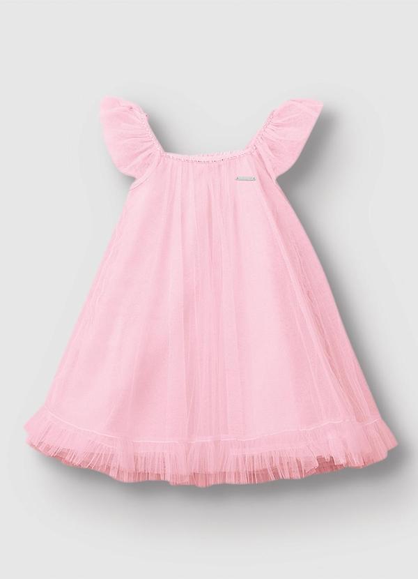 Vestido Evasê em Tule Rosa Claro
