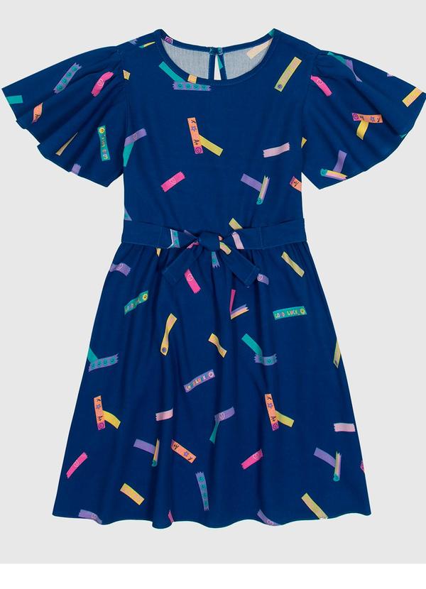 Vestido Evasê Fitas Menina Azul Escuro