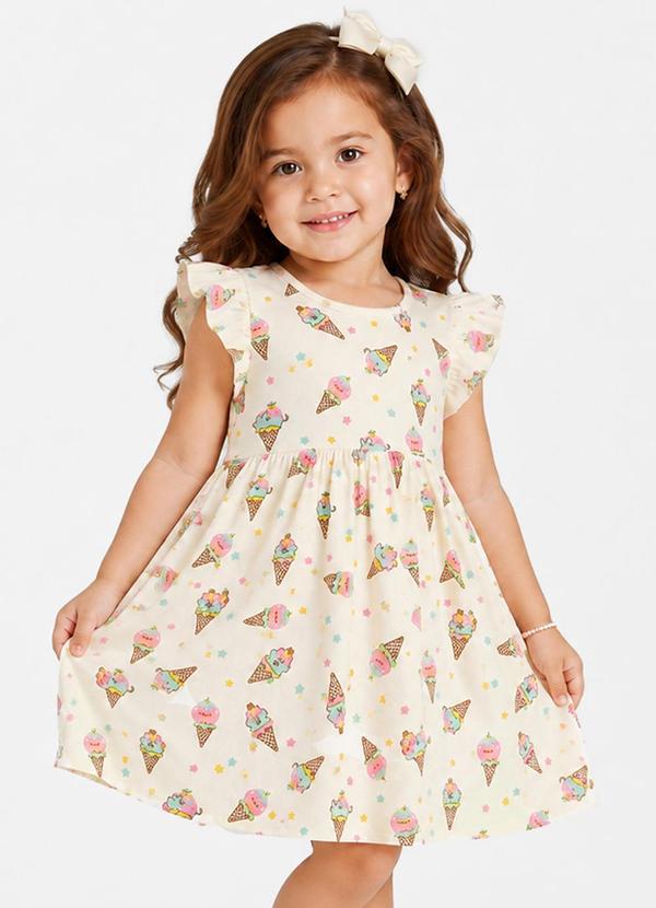Vestido Feminino Estampado em Malha Cotton Bege
