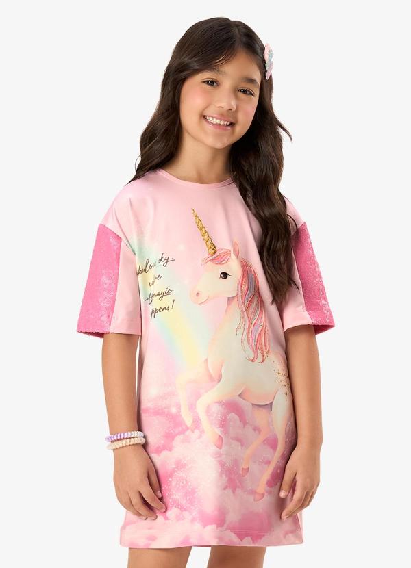 Vestido Feminino Infantil Malha Tech Rosa
