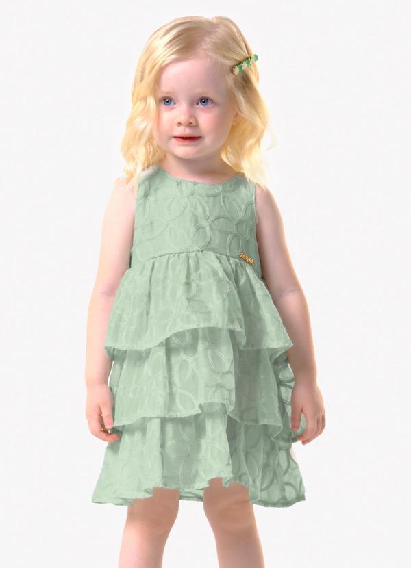 Vestido Feminino Infantil Poly Bordado Verde
