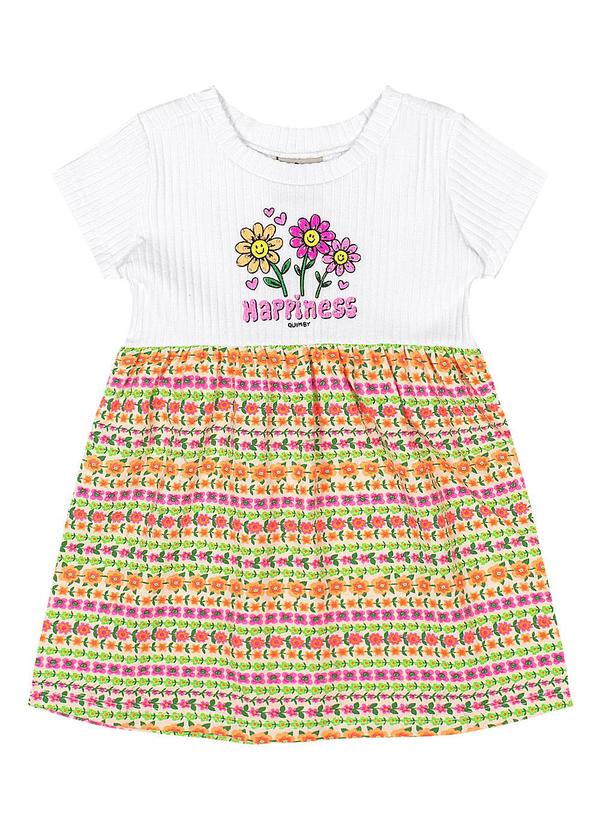 Vista 2 Vestido Flor Feliz para Bebê Branco Quimby Quimby