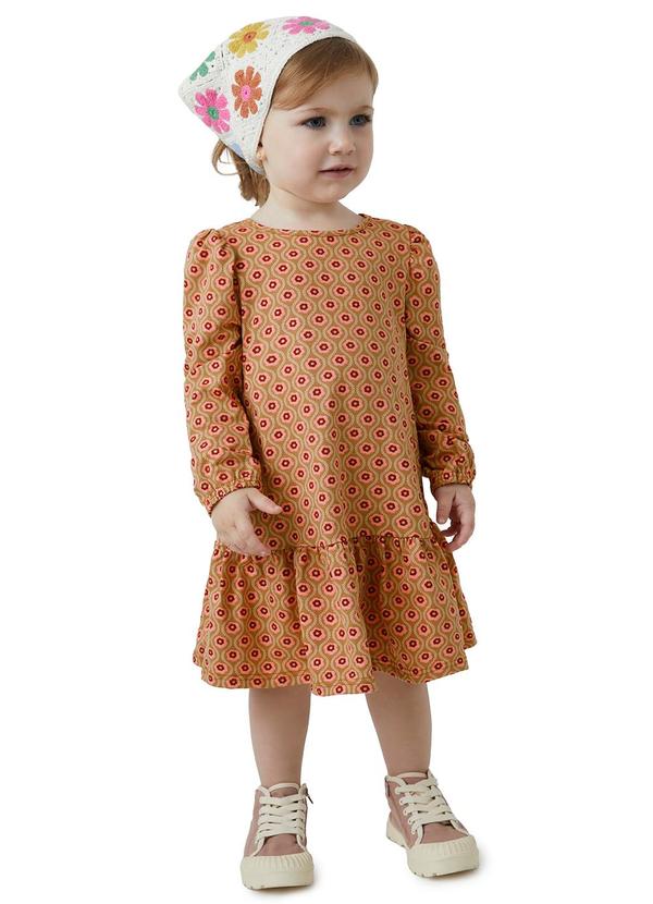Vista 2 Vestido Floral com Babado Marrom Carinhoso Carinhoso