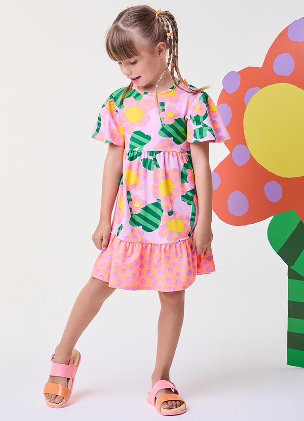Vestido Floral com Poá Rosa