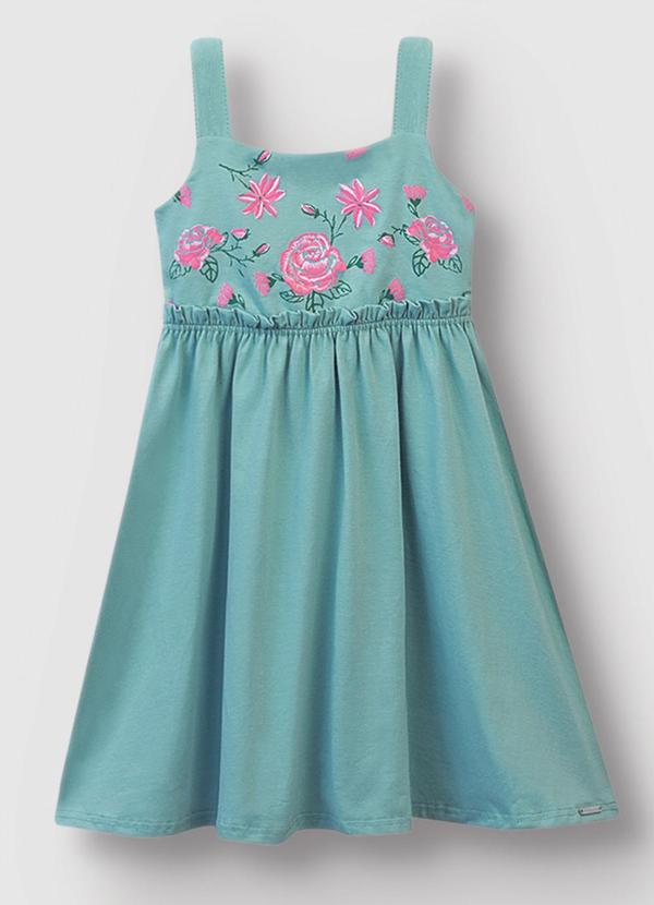 Vestido Floral Godê Azul Turquesa