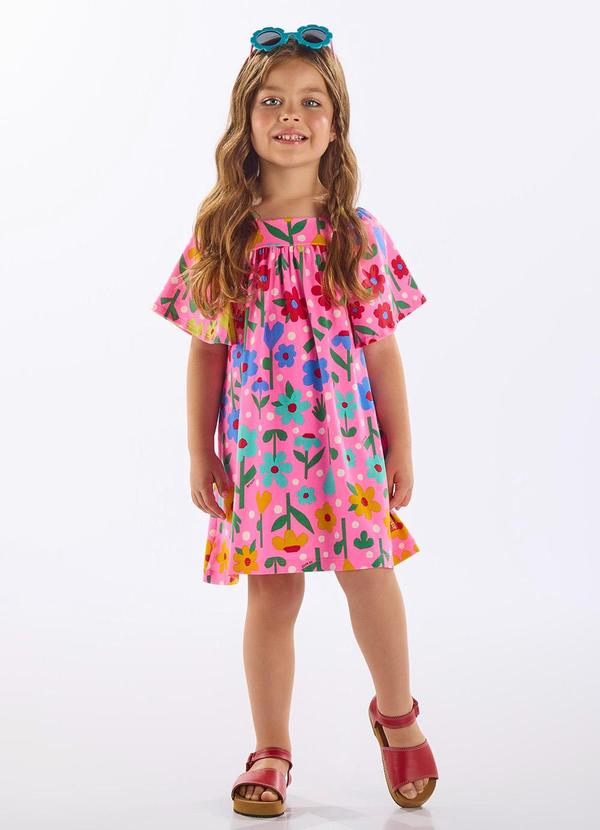 Vestido Floral Infantil Cotton Rosa