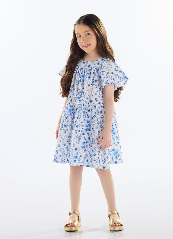 Vista 2 Vestido Floral Tricoline Azul Quimby Quimby