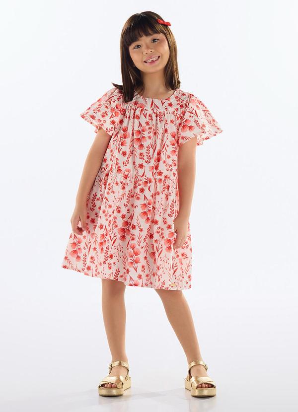Vista 2 Vestido Floral Tricoline Vermelho Quimby Quimby
