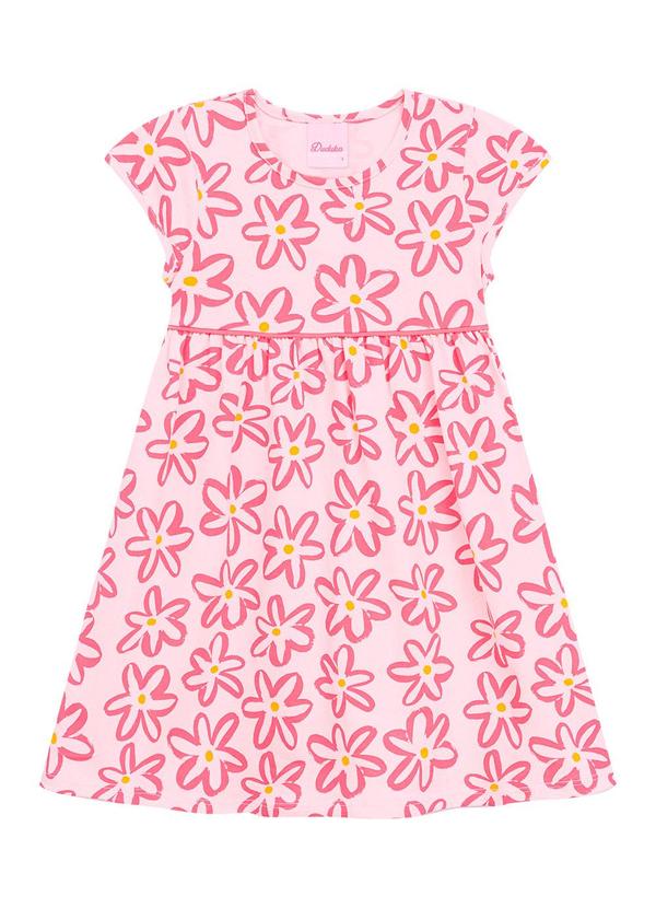 Vestido Flores com Recorte na Cintura Rosa