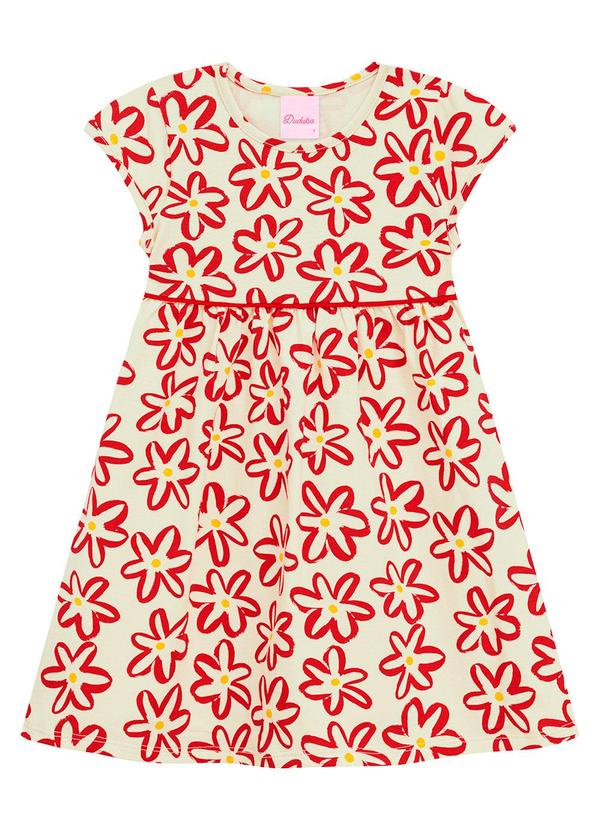 Vestido Flores com Recorte na Cintura Vermelho