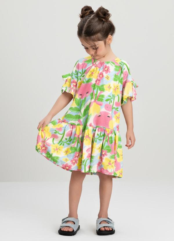 Vestido Flores e Fitas com Laços Três e Já Branco