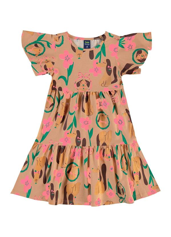 Vestido Flores & Focinhos Marrom